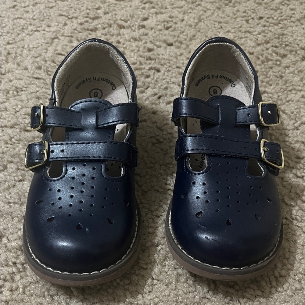 FootMates Navy Double Strap Kids Dress Shoes